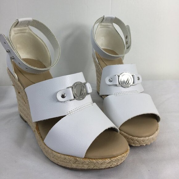 Nautica White Wedge Espadrille Open Toe Heel Sandal Size 8.5 GREAT Condition - Picture 1 of 8